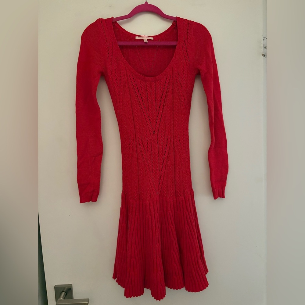 Victoria's Secret Vibrant Red Long Sleeve Knit Dress